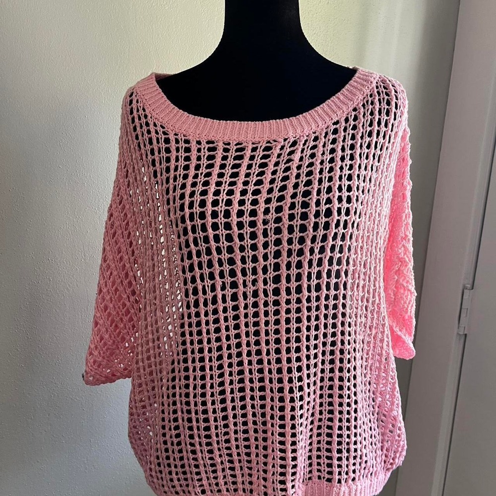 Pink Crochet Sheer Sweater